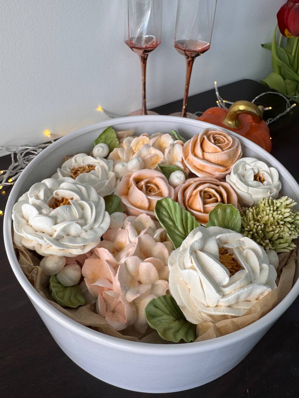 Soft Beige Marshmallow Flower Arrangement (25 cm)